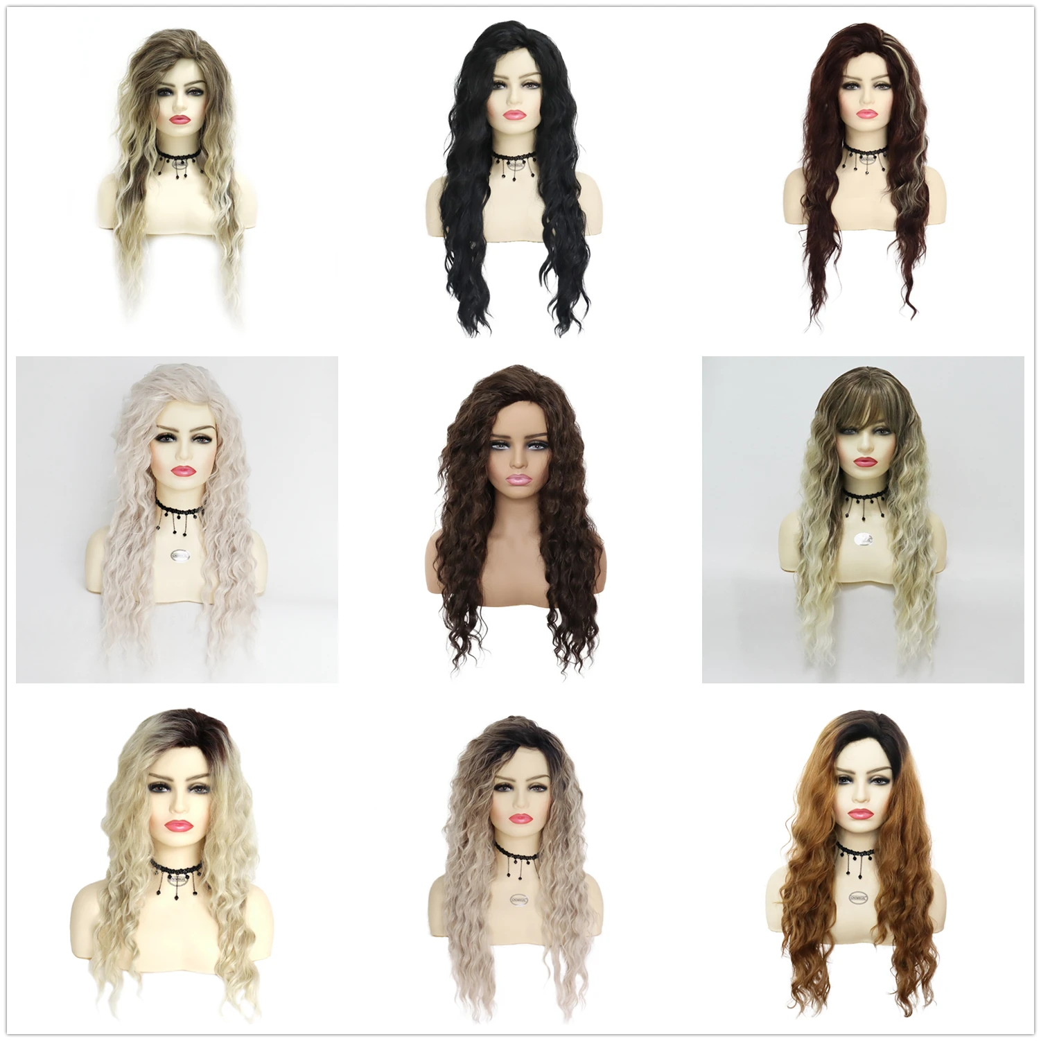 GNIMEGIL Synthetic Blonde Wigs for White Women Long Curly Wig Fluffy Body Wave Hairstyle Cosplay Wig Costume + Tattoo Sticker