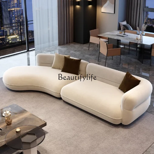 

Italian-Style Light Luxury Flannel Sofa Arc Large and Small Apartment Type Modern Minimalist Artistic Living Room Sofa