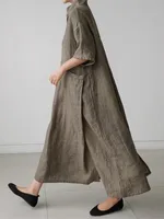 Robe longue midi à col en V pour femmes, manches courtes, coupe ample avec poches, décontractée, pour les vacances, le quotidien, le streetwear, robes maxi amples pour femmes. 1