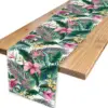 Spring Floral Green Leaf Linen Table Runner Holiday Party Decor Summer Tropical Flower Palm Leaves Table Runners for Table Decor 4