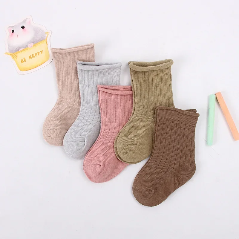 5pairs Baby Cotton Socks Solid Infant Boys Girl Autumn Short Newborn Ribbed Sock Baby Clothing New Year Winter 3