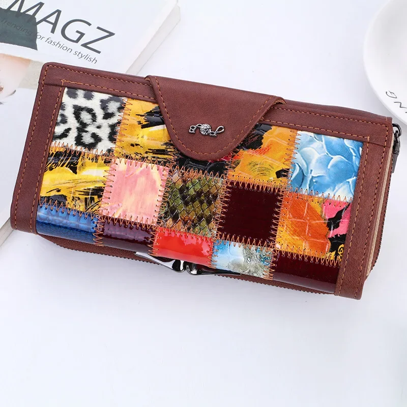 Women's Leather Clutch Bag Leather Stitching Long Wallet Mobile Phone Wallet Leather Iron Frame Wallet 4