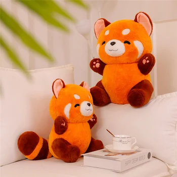 Stuffed Anime Figure Doll Turned Red Panda Plushie Doll Fluffy Hair Red Raccoon Animals Hug Throw Pillow Kids 2