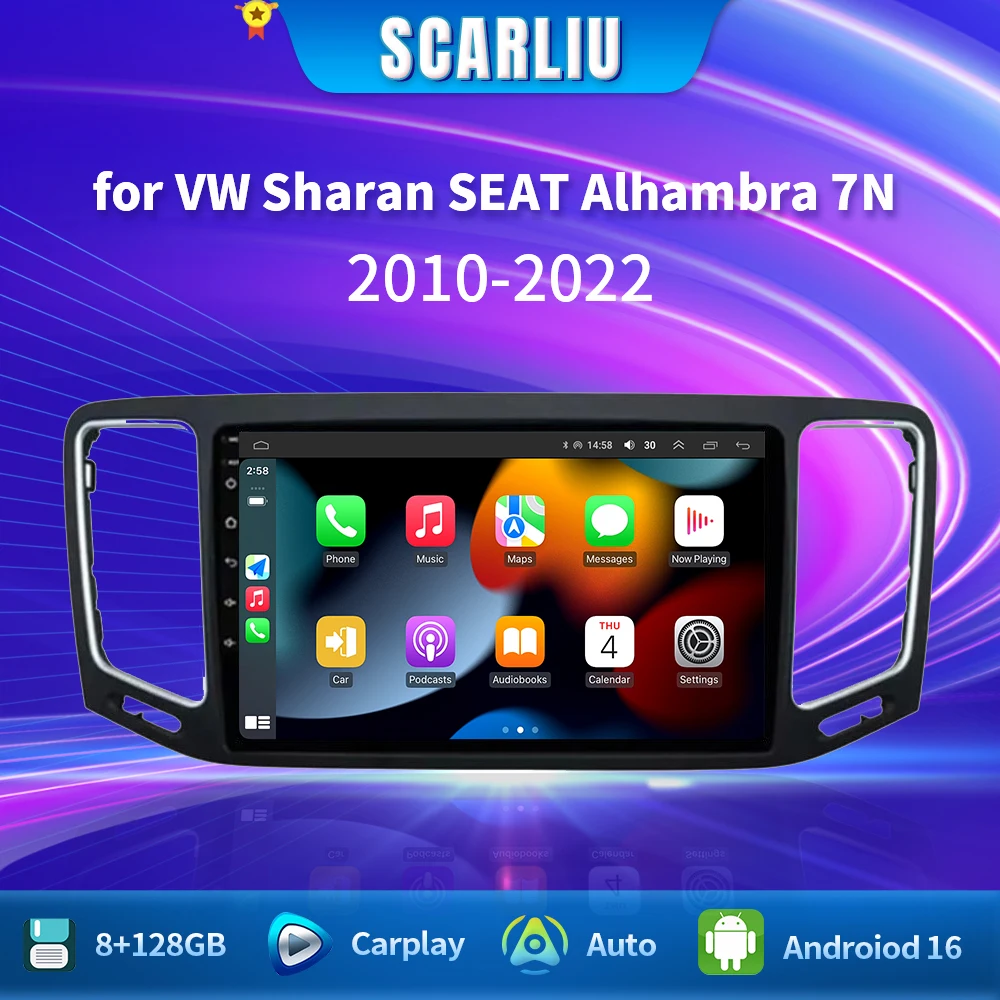 SCARLIU Autoradio Android 9'' con GPS, Navigazione, Multimedia e Stereo per VW Sharan SEAT Alhambra 7N 2010-2022