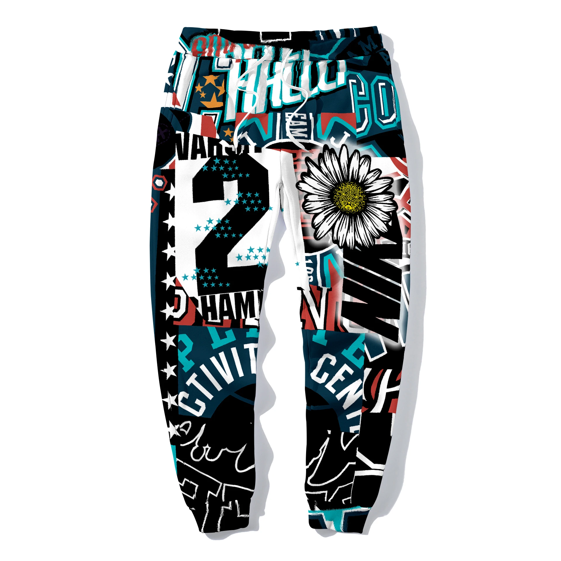Spring and Autumn Cartoon Letter Graffiti 3D Digital Printing Fashion Youth Men and Women Casual Hip Hop Pants