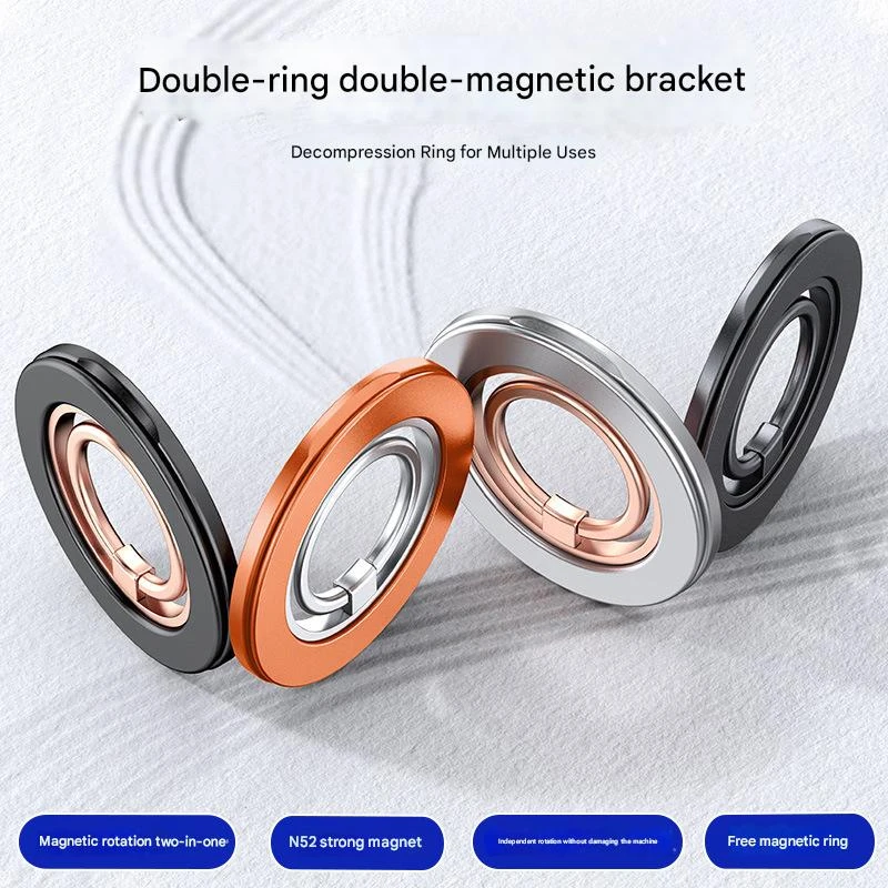 Magnetic 360° Rotating Phone Holder with Dual Ring Buckle and Decompression Damping