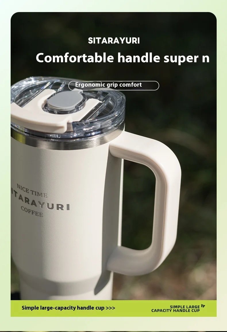 304 Stainless Steel Insulated 900Ml Thermal Coffee Car Cup Tumbler With Handle Straw