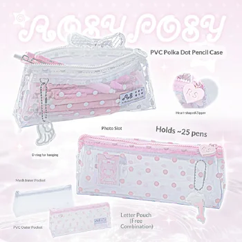 Astuccio RosyPosy Trasparente a Pois, Portatile ed Estetico in PVC, per Scuola, Ufficio e Studio Quotidiano