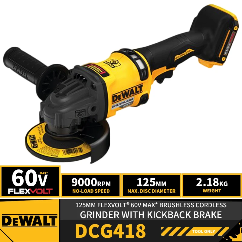 Dewalt Dcg418 Cordless Brushless Angle Grinder 9000rpm 60v Lithium