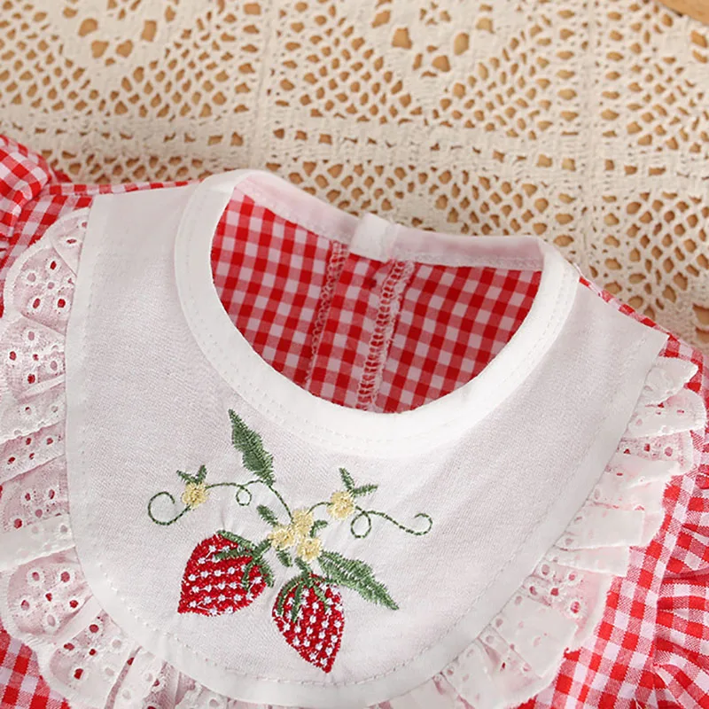 Cotton Summer Baby Girls Strawberry Plaid Bodysuits
