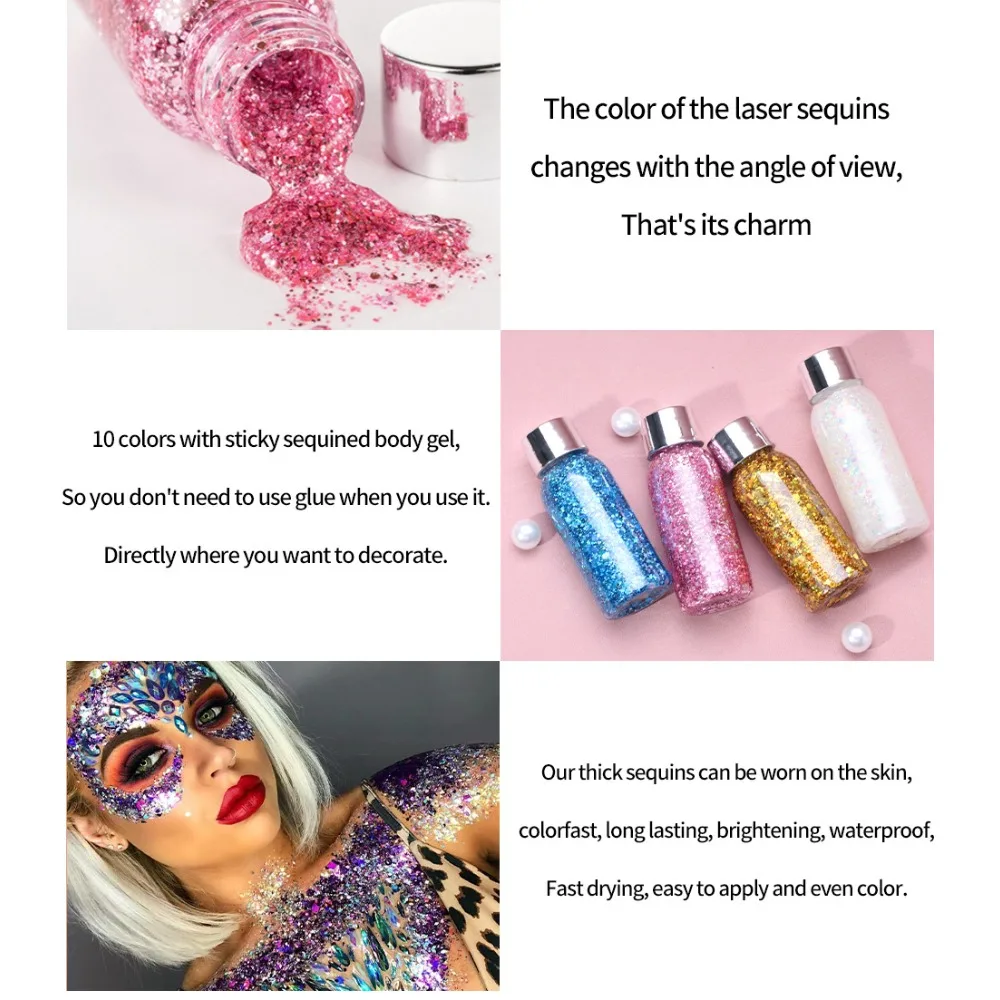 Multifunctional Eye Glitter Hair Body Face Glitter Gel Art Flash Loose Sequins Cream Festival Glitter Decor Eyeshadow Makeup 6