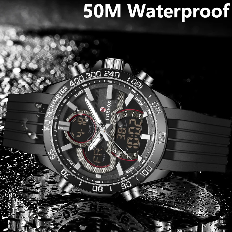 Mens Watches To Luxury Brand Men Silica Gel Sports Watches FOXBOX Men's Quartz LED Digital Clock Waterproof Military Wrist Watch