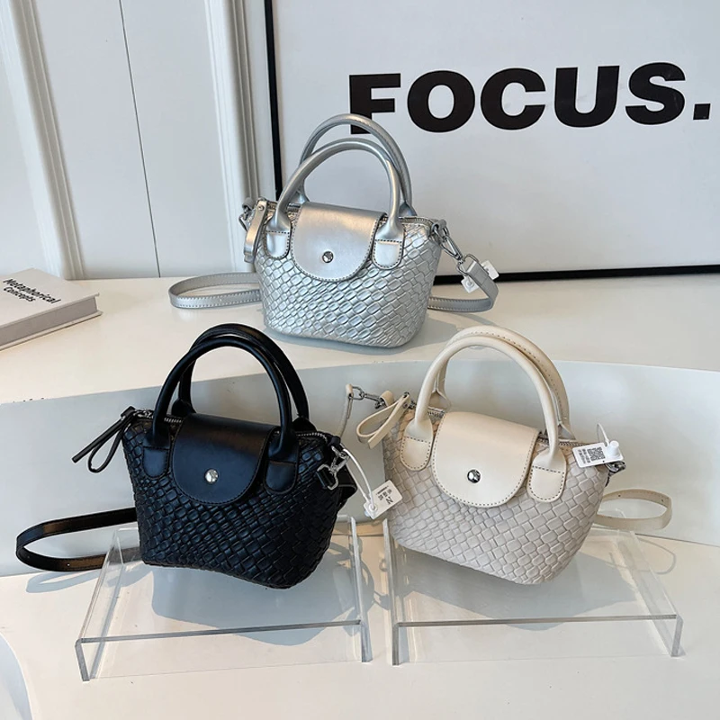 

Trendy Small Serpentine Hobos for Women Cute Pure Color Weaving Casual Versatile Crossbody Bags Sweet Girls Autumn Handbags