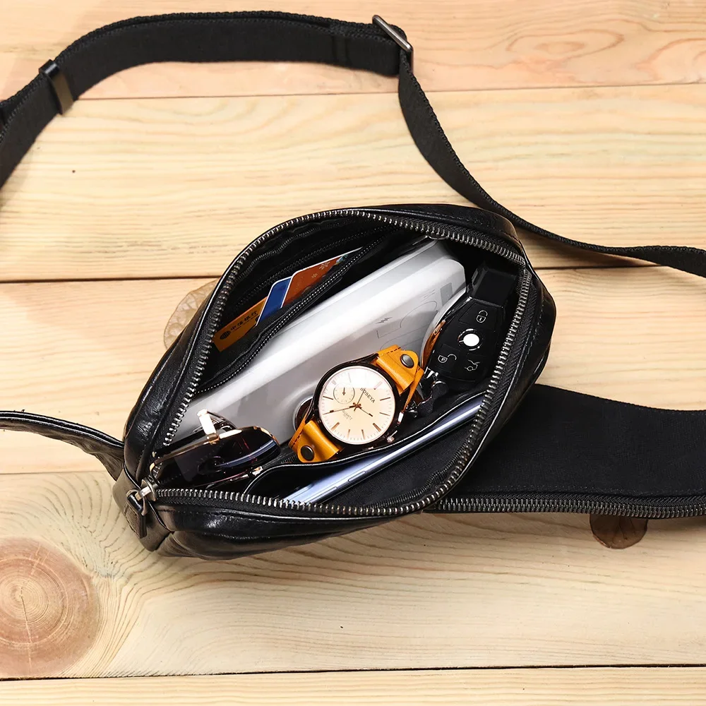 Genuine Leather Chest Bag for Men, Outdoor Casual Shoulder Bag