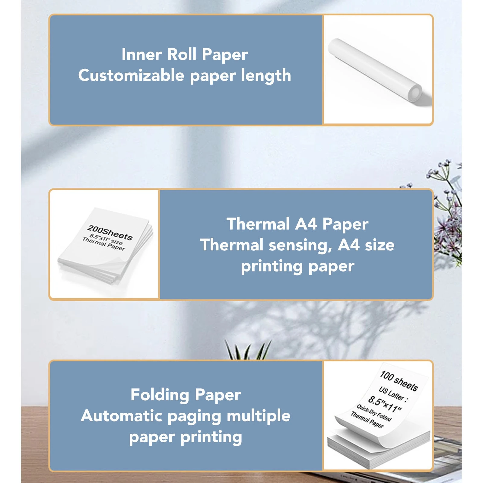 컴팩트 프린터 BT USB 연결 203DPI 정확도 2600mAh 리튬 배터리 210/216mm 용지용 가정용 휴대용 잉크리스 프린터