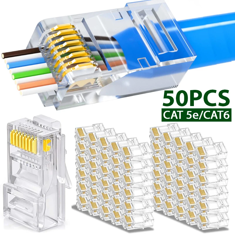 Сетевые разъемы RJ45 Cat6 Cat5e, кабель Ethernet, позолоченный обжимной Конец, многожильный UTP неэкранированный Модульный штекер