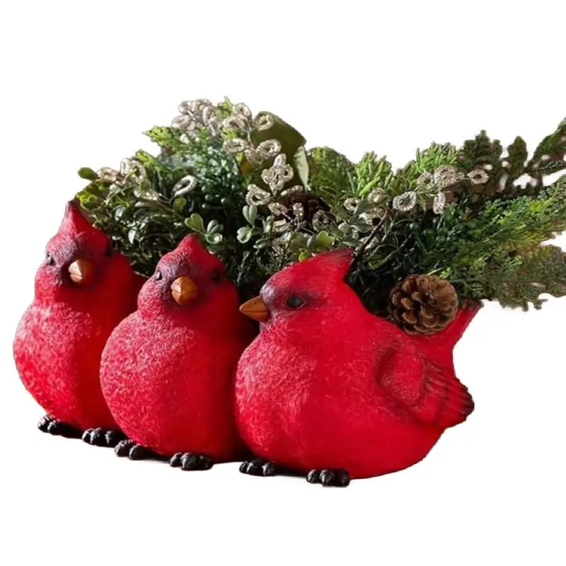 

Red Bird Planter Triplet Cardinal Birds Flowerpot Indoor Outdoor Red Birds Triplets Decorative Resin Planter For Flowers Pot
