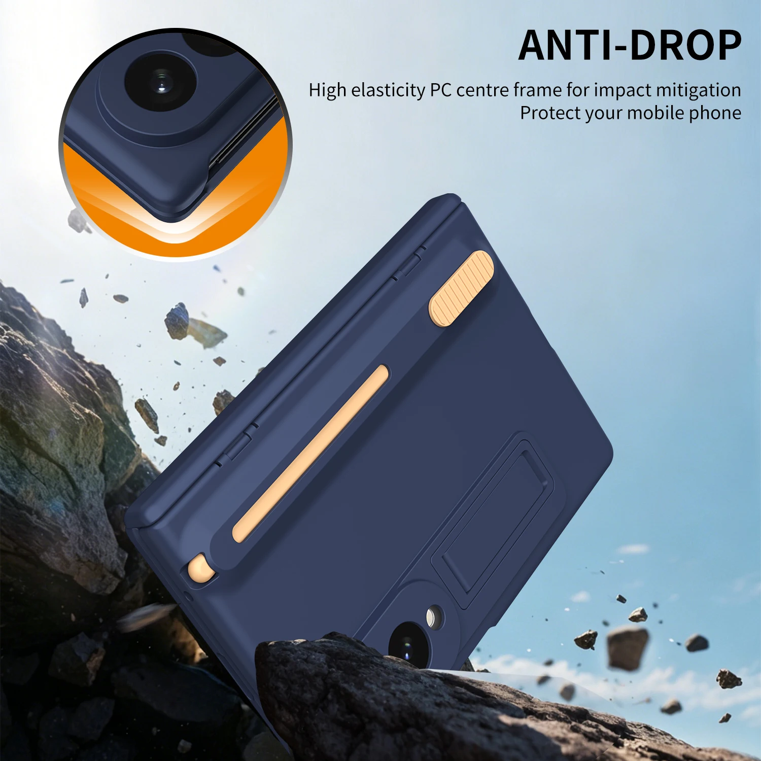 Wide Case with Retractable S Pen Slot, Built-in Kickstand, Hinge Protection, and Tempered Glass Screen Protector