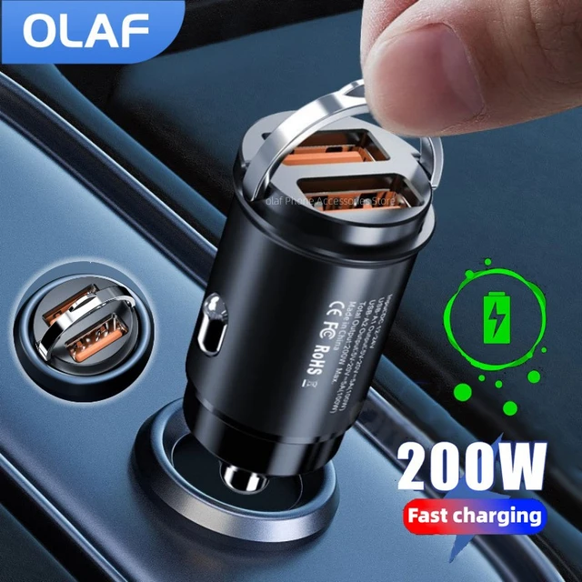 Mini cargador de coche QC3.0 PD de 100W/200W, 12-24V, de carga rápida  mechero, USB tipo C, para Xiaomi, Samsung, Huawei, iPhone - AliExpress