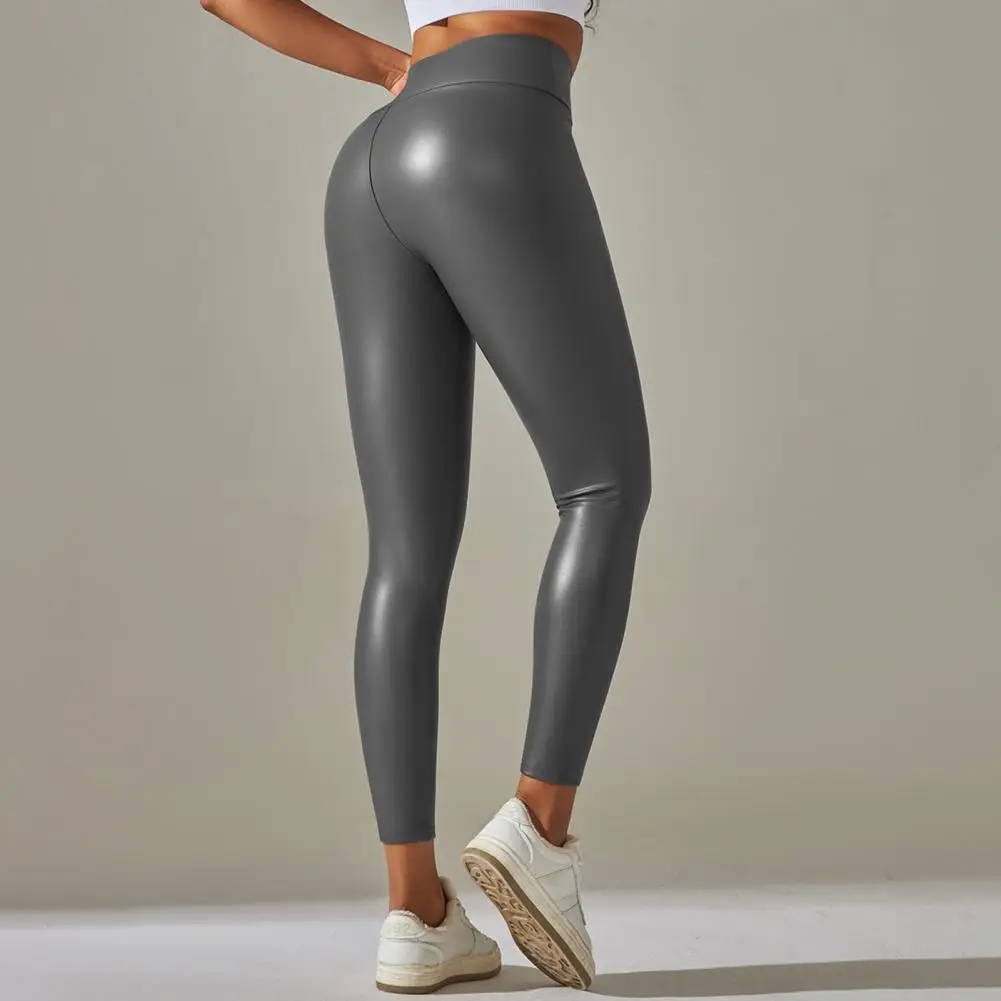 

Super Soft Fabric Leggings High Waist Faux Leather Yoga Trousers Butt-lifted Stretchy Breathable Pants for Women High Waisted
