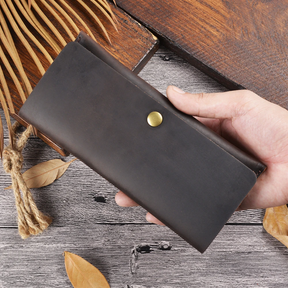 Handmade Retro Crazy Horse Cowhide Wallet Genuine Leather Men's Handheld Long Wallet