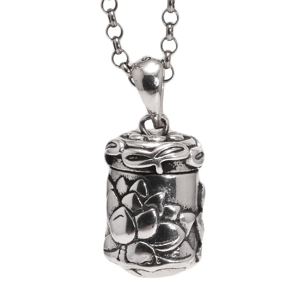Real 925 Sterling Silver Buddha Lockets Floating Mantra Lotus Pendants Openable Antique Buddhist Prayer Box Talisman Amulet