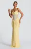 Elegant Banquet Dress For Women Fashion And Sexy Slim Solid Color V-neck Halter Neck Splicing Mesh Folds Package Hip Dresses