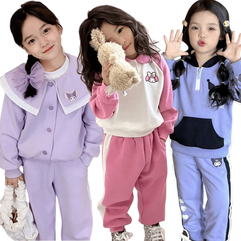 

Sanrios My Melody Kuromi Kids Sports Suits Kindergarten Clothing Girl Lapel Sweatshirts Cute Cartoon Long Sleeve School Uniforms
