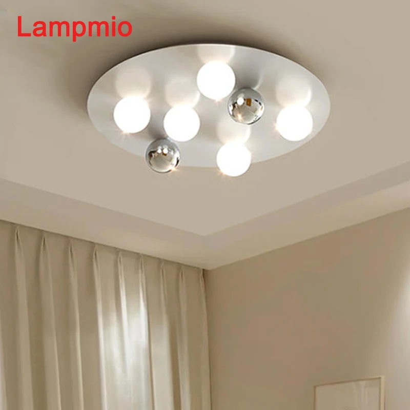 

Современные круглые потолочные светильники Lampmio, домашний декор, лампы из нержавеющей стали для спальни, стеклянные шариковые светильники для комнат, светодиодное потолочное освещение