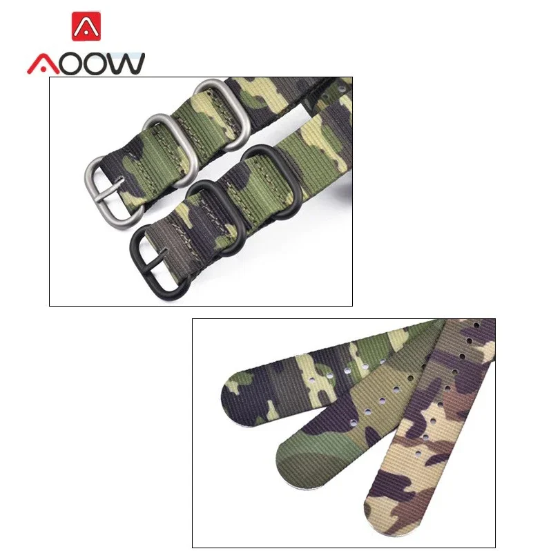 Durable Camo Military-Style Nylon Watch Band with Stainless Steel Buckle