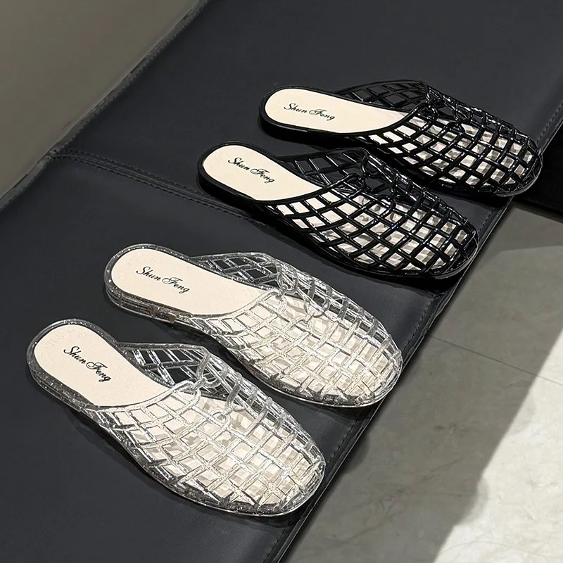 Women's slippers summer breathable women's cool sandals summer sparkling flat hollow out versatile hooded cool sandals for women 1