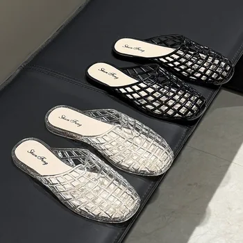 Women's slippers summer breathable women's cool sandals summer sparkling flat hollow out versatile hooded cool sandals for women 1