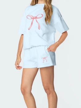 Casual Summer Outfits for Women Floral Print Round Neck T-Shirt with Elastic Waist Shorts - 2 Piece Set for a Stylish Look 3