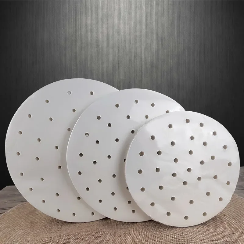400Pc/Bag Air Fryer bamboo Steamer paper Liners Perforated Wood Pulp Papers Non-Stick Steaming Basket bun Mat Baking For Kitchen