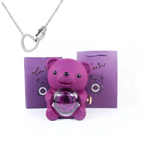 Eternal Rose Teddy Bear Jewelry Box with Custom Name Necklace Valentine Wedding Special Present for Girlfriend Anniversary gift - Image 13