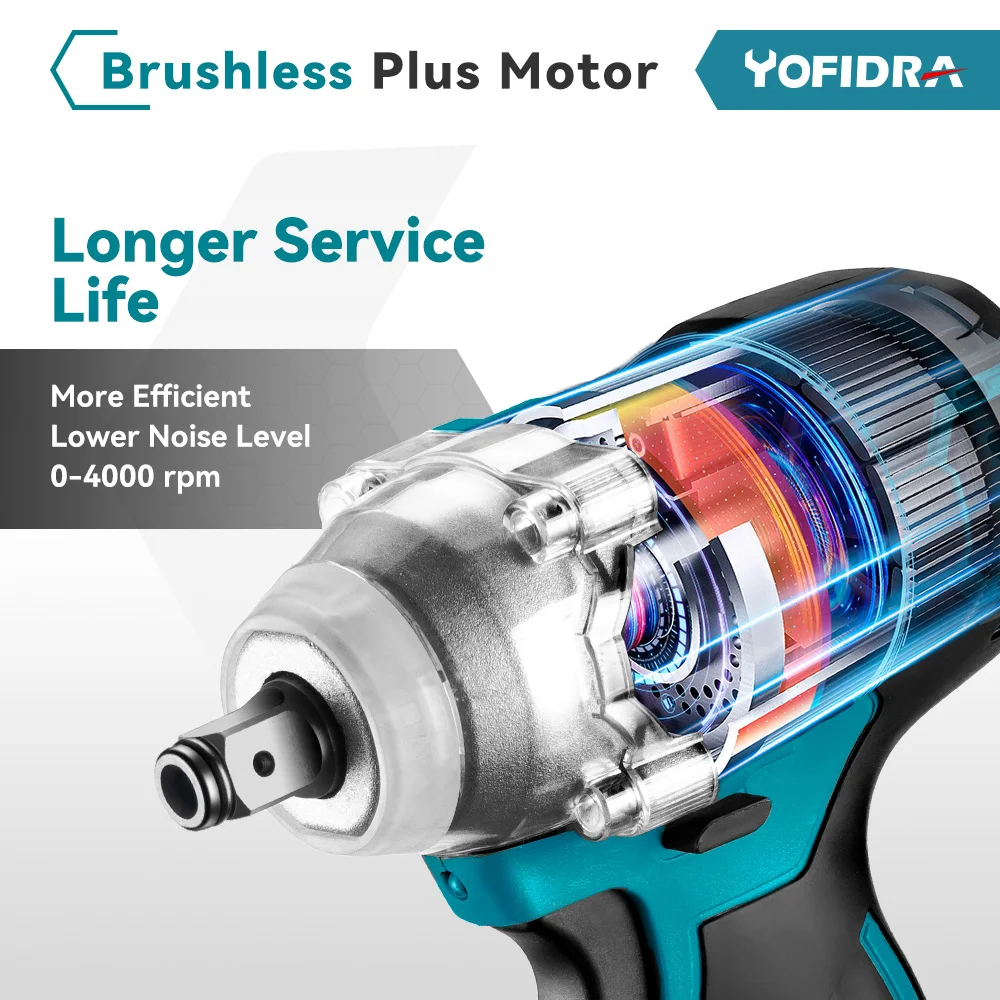 18V Brushless Electric Wrench 1/2 inch Rechargeable Cordless Impact Wrench Power Tools for Makita 18V Battery Without Battery 4