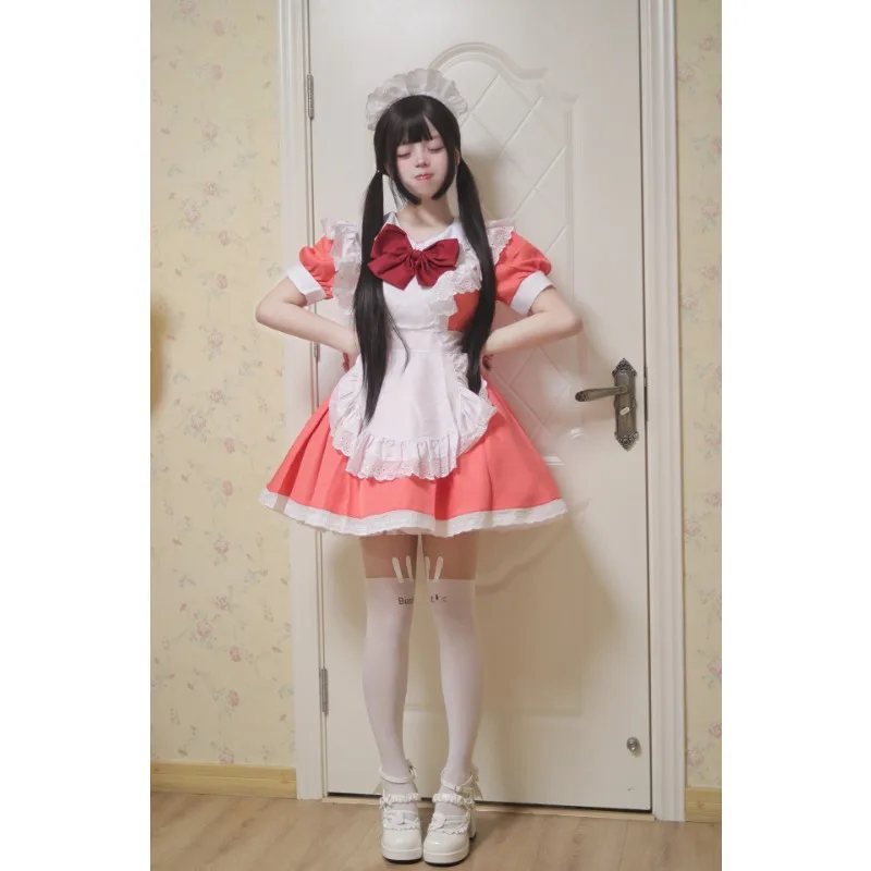 Mädchen Damen Cute Cosplay Lolita Maid Kleid mit Headband S-5XL, Schwarz/Pink/Blau/Lila/Gelb/Grün 42