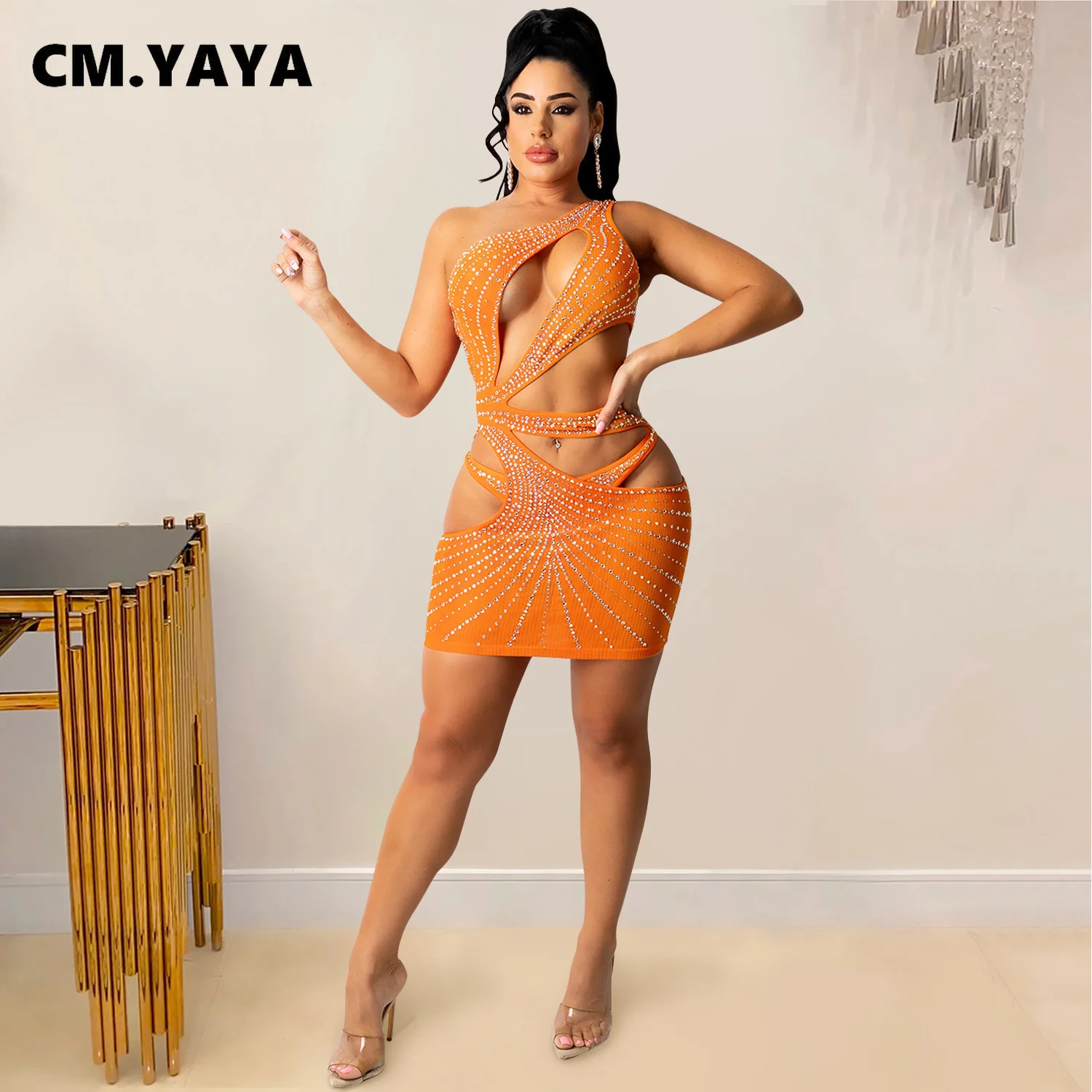 CM.Yaya Mulheres Vestem Diamantes Sólidos Malha Transpare Through Skinny  Festas Vestidos Sexy Noite Vestidos De Moda De $151,78