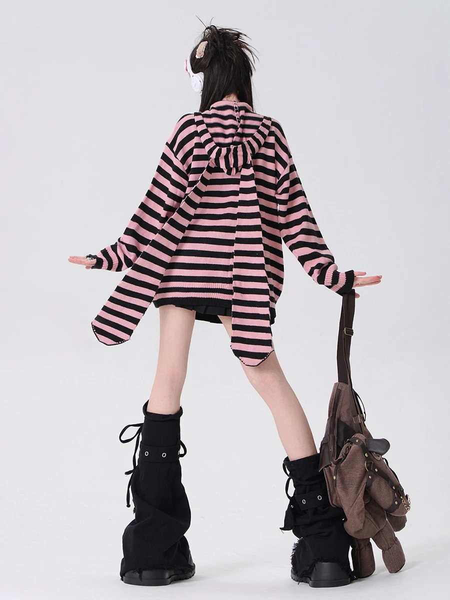 ReddaChic Acubi 패션 여성용 레그 워머, 블랙 데님 크로스 스티치 벨트 붕대, 무릎 긴 양말, Y2k 일본 소녀 부츠 커버