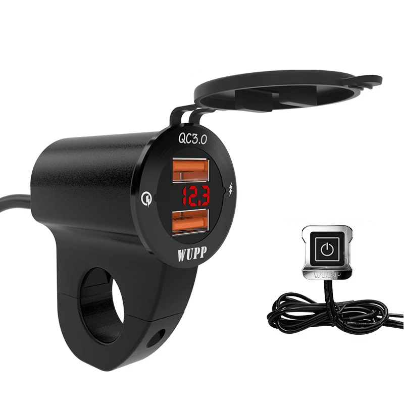 

Aluminum Alloy Waterproof Motorcycles Handlebar Mount SAE to USB Waterproof 12V QC3.0 Dual USB Charger Voltmeter Switch