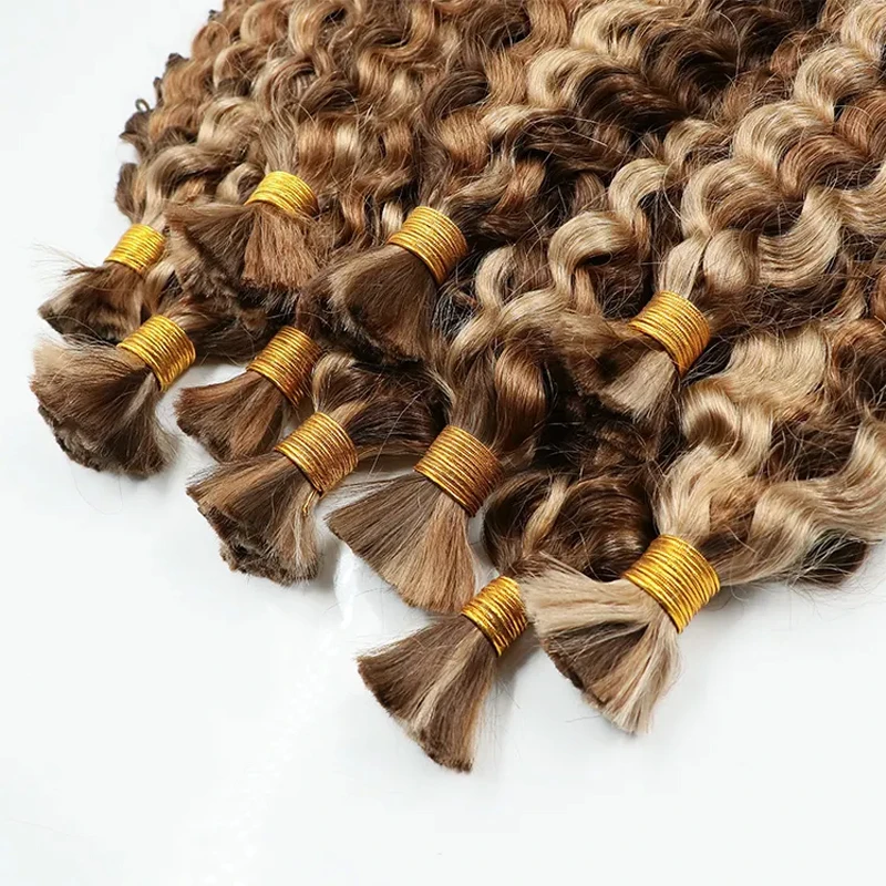 Deep Wave Human Braiding Hair Unprocessed Human Hair Braiding No Weft 18 Inch Curly Bulk for #613
