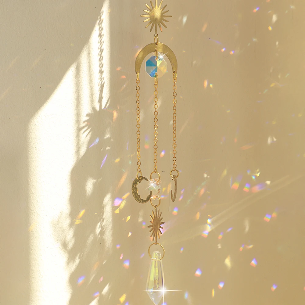 Crystal Suncatcher Butterfly Moth Moon Prism Crystal Hanging Light Catcher Rainbow Maker Outdoor Decor Fairy Garden Decoration sun catcher sun catchers