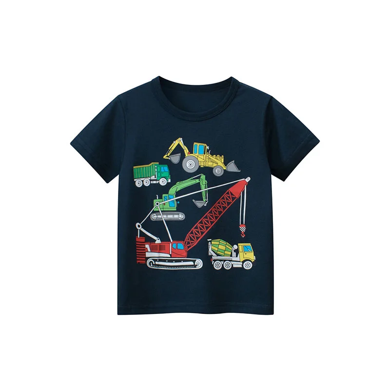Детские летние футболки Jumping Meters, Лидер продаж, топы с коротким рукавом и мультяшным рисунком машинок, одежда для мальчиков и девочек