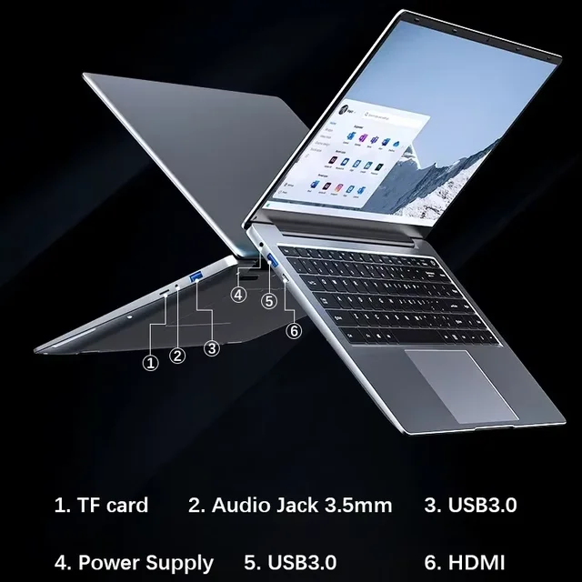 Nuovo laptop ultra sottile 14.1 "16GB RAM 2TB SSD Intel N3700 Notebook Gamer 1920*1080 Display Office Study Computer PC Windows 11 Pro 5