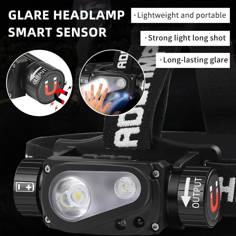 

Induction Headlight Xhp50 Strong Light Motion Sensor LED Headlamp Type-C USB Rechargeable Magnetic Suction Work Headlight