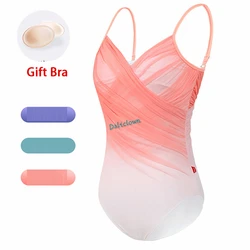 Elegant Gradient Lyrical Ballet Leotard Dancewear Fairy Dress Jazz Costume Sexy Women Adult Dance Ballet Gymnastic Leotard