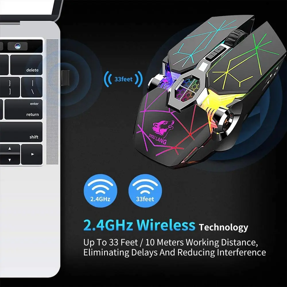 Wireless Gaming Mouse Rechargeable RGB Lights Adjustable DPI Quiet Click Auto Sleep Ergonomic for Gaming Or Working gaming mouse wireless mouse wireless gaming mouse ergonomic mouse