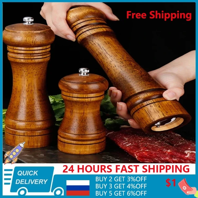 Solid Wood Pepper Grinder Adjustable Coarseness 5 8 10 Salt And