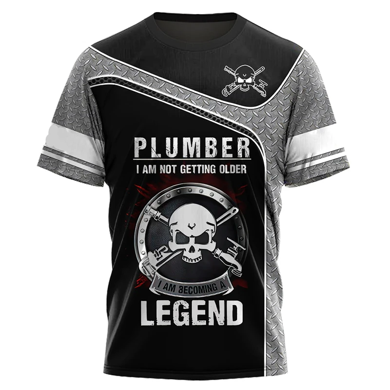 T-shirt homme imprimé 3d uniforme plombier col rond manches courtes_voghion.com