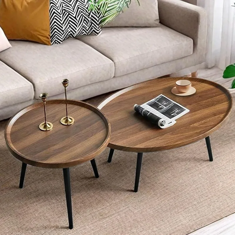 Mid Century Modern Coffee Table, Nesting Coffee Table Set of 2，Oval+ Round Side Table Set for Living Room 6